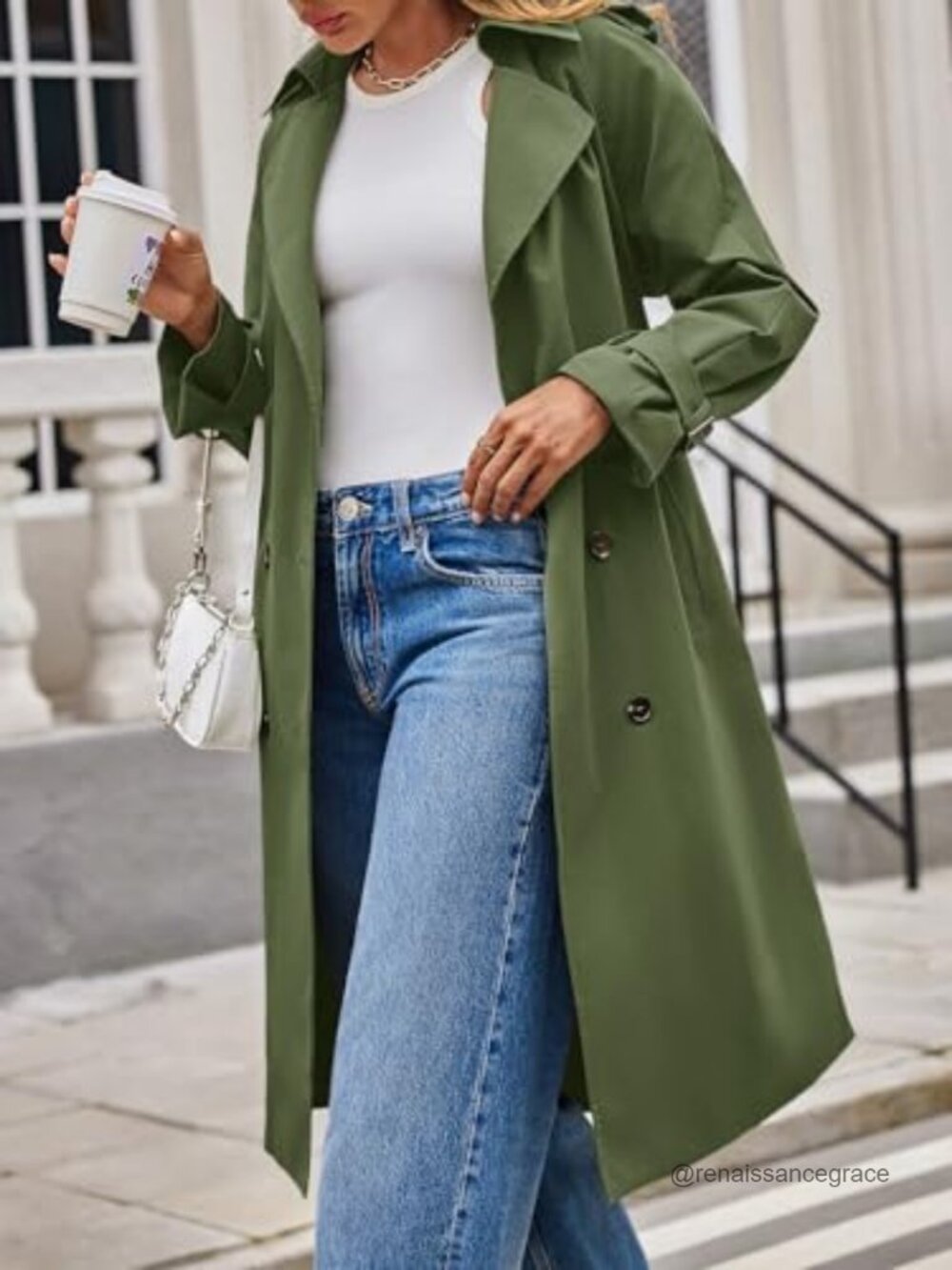 Womens Long Trench Coat Double Breasted Notch Lapel Overcoat Belted - Picture 2 of 5
